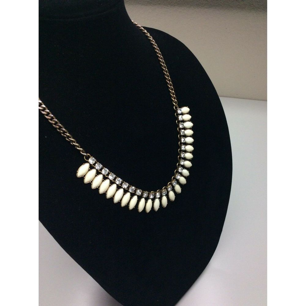 J.Crew Gold Tone Rhinestone Floral Ivory Enamel - Picture 3 of 6